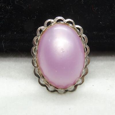 Faux Purple Silver Tone Adjustable Ring