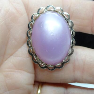 Faux Purple Silver Tone Adjustable Ring