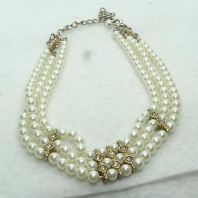 Rhinestone & Pearl Adjustable Necklace, Chocker, Victorian Style