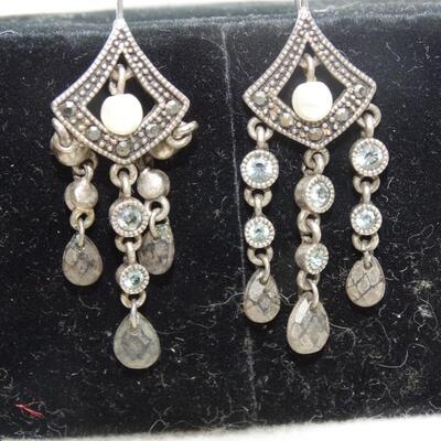 Victorian Chandelier Drop Earrings - Silver Tone