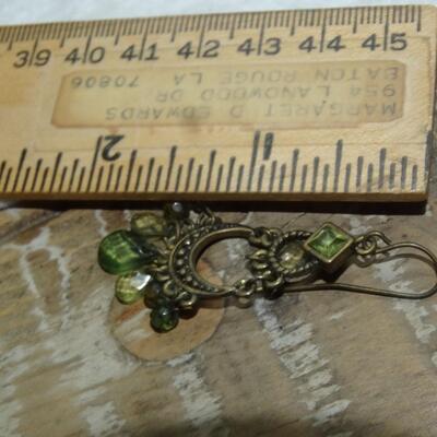 Gold Tone Chandelier Green Dangle Drop Earrings
