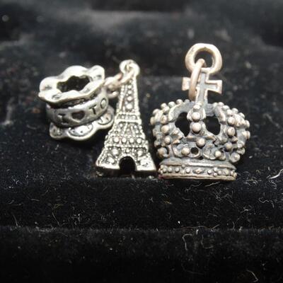 Silver Tone, Paris Eifel Tower & the Royal Crown Charms