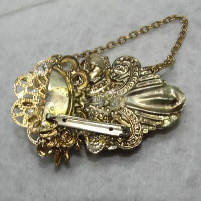 Victorian Style Cluster Brooch, Flowers, Clocks