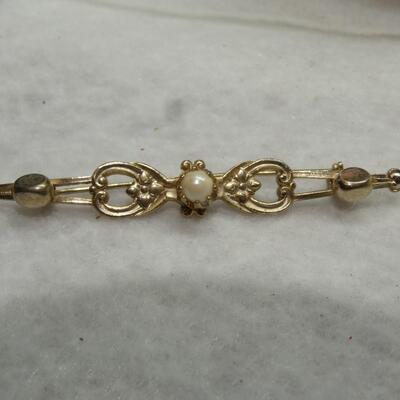 Gold Tone Victorian Style Pin, Pearl Center