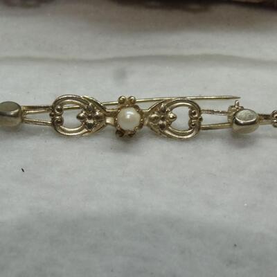 Gold Tone Victorian Style Pin, Pearl Center