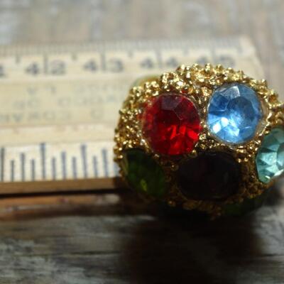 Adjustable Vintage Bling Ring, Colorful Rhinestones, Colors of the Rainbow!