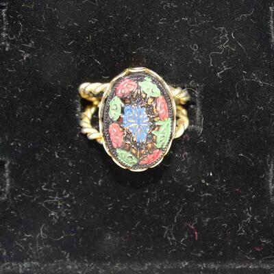 Gold Tone Glass Adjustable Ring - may be Czech