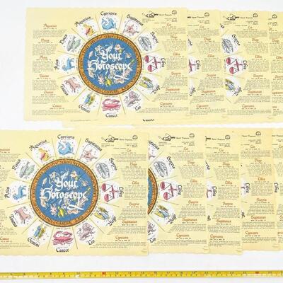 VINTAGE HOROSCOPE PAPER PLACEMATS (9) - FROM FORMER TOPEKA BUSINESS â€œOPTICAL OWENSâ€