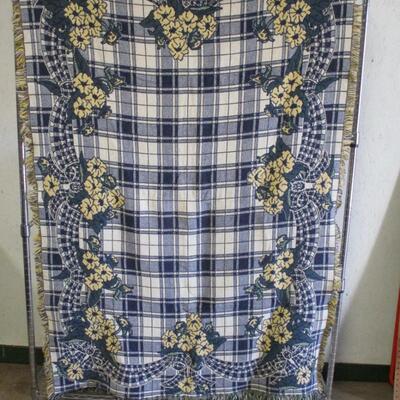 Decorative Throw Blanket - Blue & White With Yellow Flowers