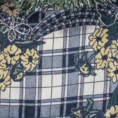 Decorative Throw Blanket - Blue & White With Yellow Flowers