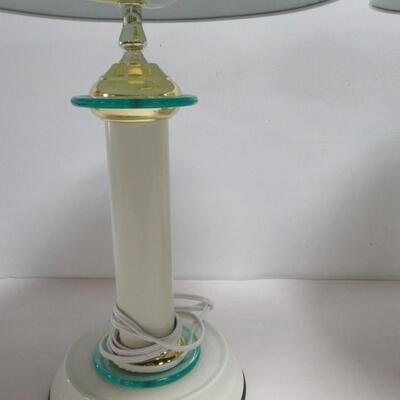 Pair Of White Metal Flying Saucer Style Table Lamps  -