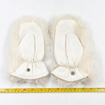 VINTAGE FAUX FUR & LEATHER MITTENS - SIZE LARGE