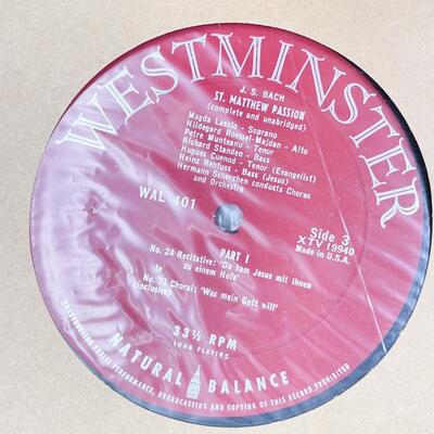 HERMAN SCHERCHEN â€œSAINT MATTHEW PASSION: JOHANN SEBASTIAN BACHâ€ WAL 401 VINYL RECORD