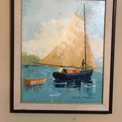 Sailboat pulling Dinghy Painting on Canvas