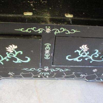 Black Lacquer Floral & Bird Engraved Cabinet
