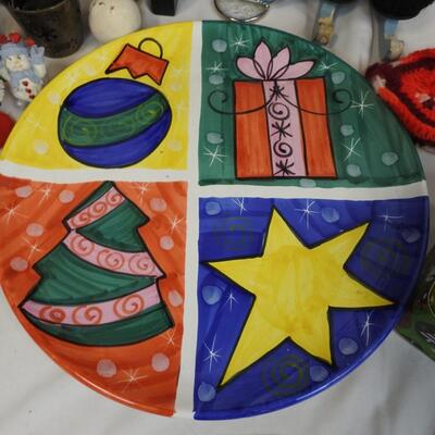15 Piece Christmas Decor: Moose, Basket, Snowman, Large Plate and Mugs