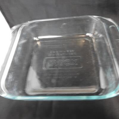 4 Glass Dishes, Anchor Hocking, Pyrex, White, Blue, Clear