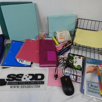 Office Lot: Computer Mouse, Binders, Notebooks, Mechanical Pencils, Shelf Rack