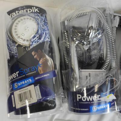 4 Waterpik Shower Heads, Power Spray, Used, In Box