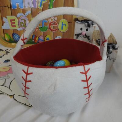 12 pc Easter: Baseball Basket, Green Easter Grass, Window Decorations, Tray