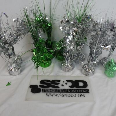 12 Party Balloon Weights, Green and Silver