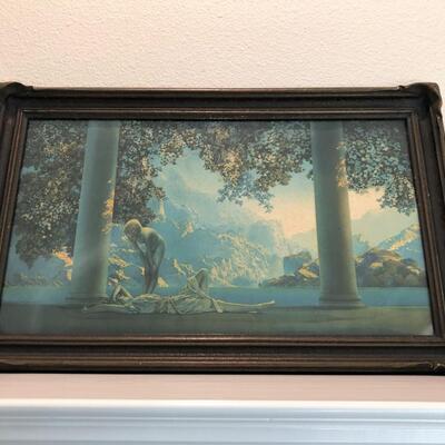 Antique Lithograph Print of 1922 Daybreak by Maxfield Parrish Pie Crust Frame