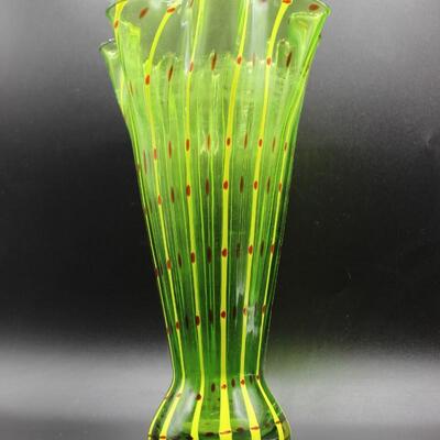 Vintage Retro Hand Blown Art Glass Ruffled Rim Vase Tall Eastern Glass Company