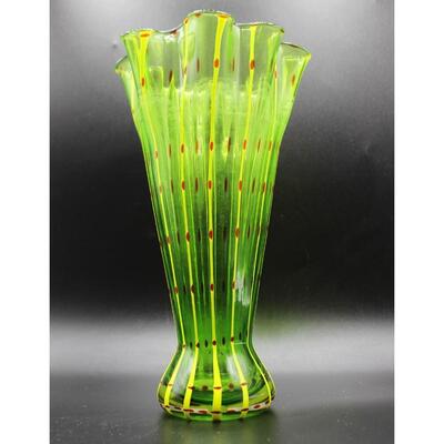 Vintage Retro Hand Blown Art Glass Ruffled Rim Vase Tall Eastern Glass Company
