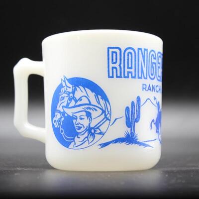 Hazel Atlas Milk Glass Retro Ranger Joe Ranch Mug vintage childrenâ€™s.