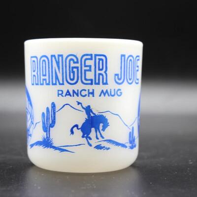 Hazel Atlas Milk Glass Retro Ranger Joe Ranch Mug vintage childrenâ€™s.