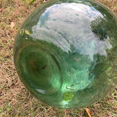 Large Antique Green Glass 26â€ Demijohn Vessel with Wicker â€œCrateâ€