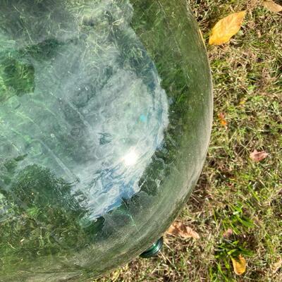 Large Antique Green Glass 26â€ Demijohn Vessel with Wicker â€œCrateâ€