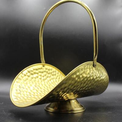 Vintage Made in Holland Hammered Brass Kindling Decorative Basket