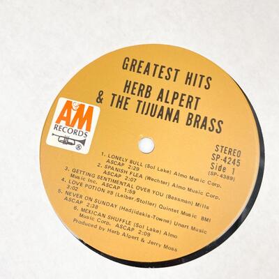 HERB ALPERT & THE TIJUANA BRASS â€œGREATEST HITSâ€ SP 4245 VINYL RECORD
