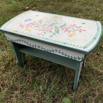 Painted Bench / Footstool with Butterflies 10â€ x 18â€ x 12â€