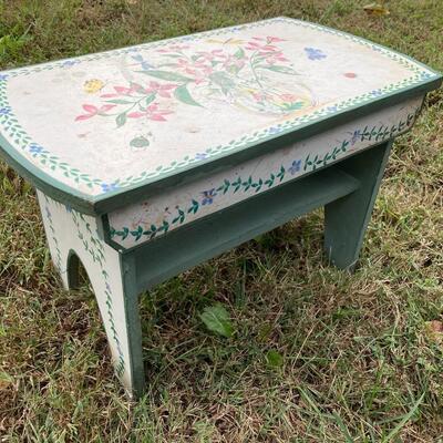 Painted Bench / Footstool with Butterflies 10â€ x 18â€ x 12â€