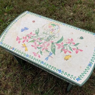 Painted Bench / Footstool with Butterflies 10â€ x 18â€ x 12â€
