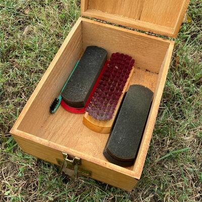Old Shoe Shine Box. Wooden with contents