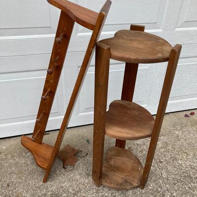 Wooden Shelf and Coat Rack Lot