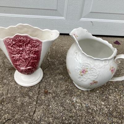 Large Porcelain Pitcher and Vase Set