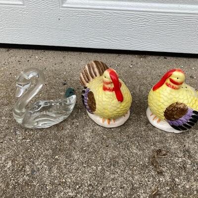3 piece Bird Collection Porcelain and Glass