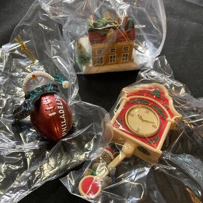3 pc Hallmark Ornament Lot with EAGLES Football Snowman