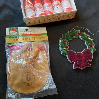 3 pc Christmas Lot with Santa Sack of Marbles