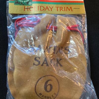 3 pc Christmas Lot with Santa Sack of Marbles