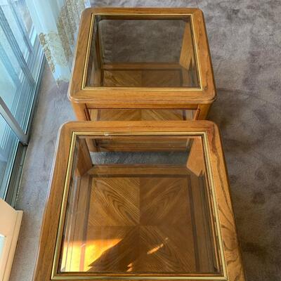 #9 Two Matching Wood/Glass Side Tables