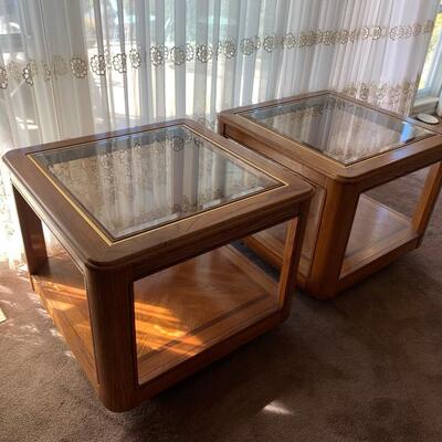 #9 Two Matching Wood/Glass Side Tables