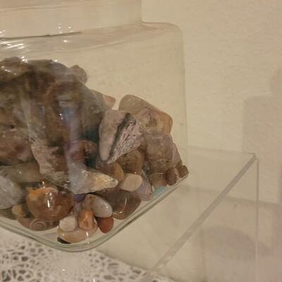 Lot 183: Large Jar of Shells, Medium Jar of Mixed Rocks & Shells and an Abalone Shell