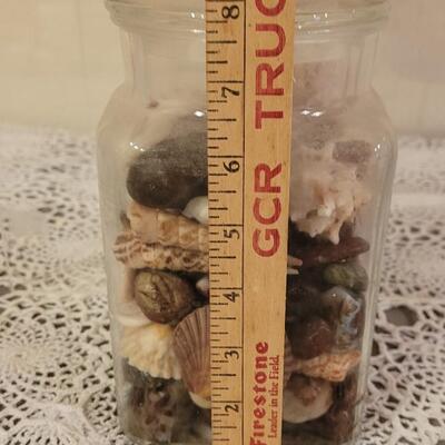 Lot 183: Large Jar of Shells, Medium Jar of Mixed Rocks & Shells and an Abalone Shell