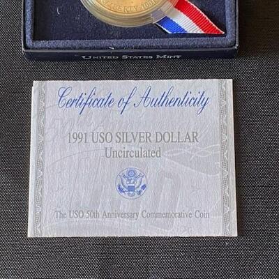 LOT#31: 1991 USO Silver Dollar Commemorative