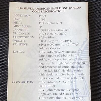 LOT#42: 1990-P American Silver Eagle Proof 1oz Silver Lot #3